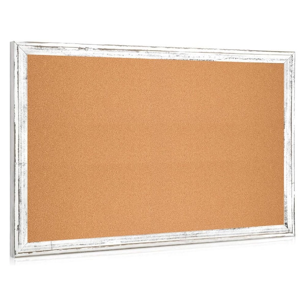 Afoxsos 36 x 24 Rustic White Cork Bulletin Board Wooden Frame Self-Healing Pin Board for Home Office Decor