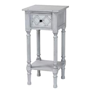Gellert 14.2 in. Grey and Mirror Square Wood End Table