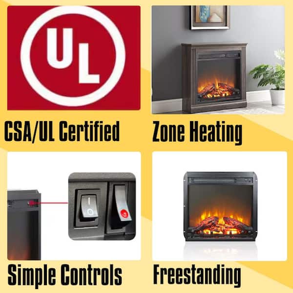 18 in. Electric Fireplace Insert, Ultra Thin Heater with Log Set and Realistic Flame, Overheating Protection