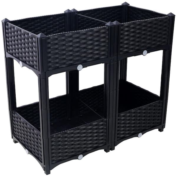 Anky 31.5 in. Black PP Plastic Rectangular Outdoor Raised Planter Boxe