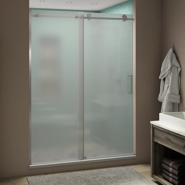 Aston Coraline XL 48 - 52 in. x 80 in. Frameless Sliding Shower Door with Ultra-Bright Frosted Glass in Polished Chrome