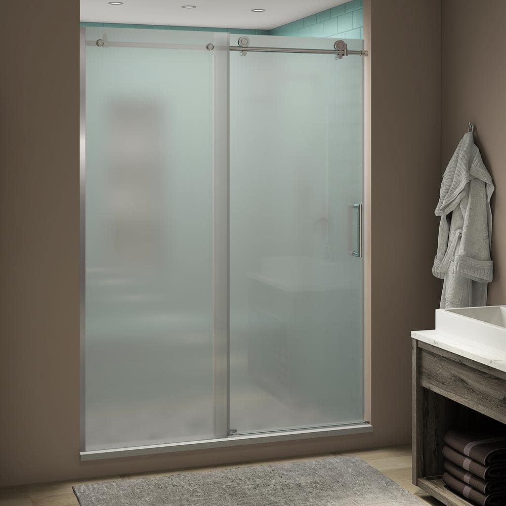 Coraline XL 56" Chrome Frameless Sliding Shower Door with Frosted Glass