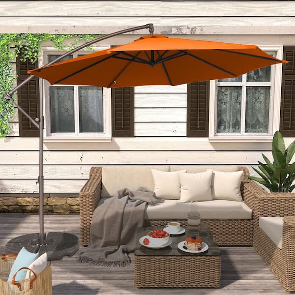 Clihome 10 ft. Steel Cantilever Solar Tilt Pation Umbrella in Orange