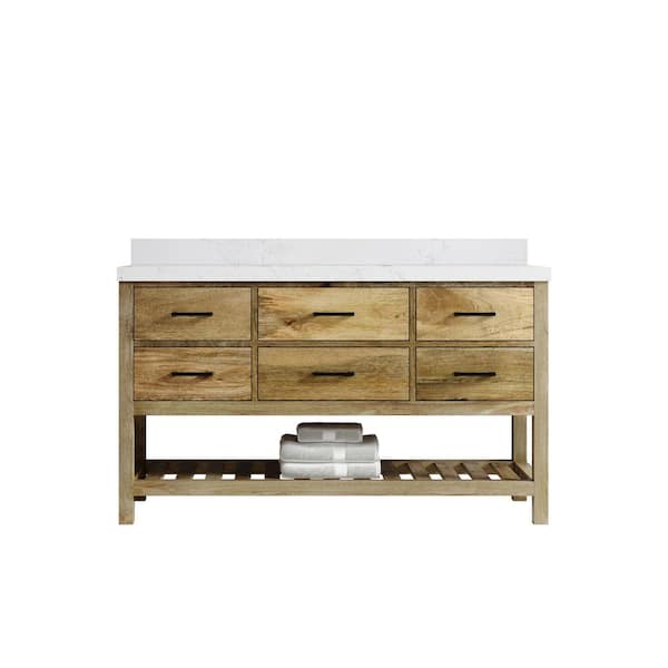 Willow Collections Parker Mango 60 in. W x 22 in. D x 36 in. H Single Sink Bath Vanity in Natural Mango with 2 in. Empira Quartz Top