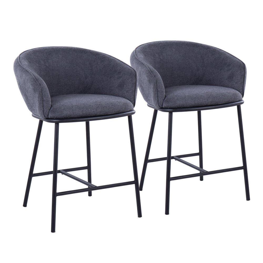 Lumisource Ashland 35.25 in. Charcoal Fabric and Black Metal High Back Counter Stool (Set of 2), Charcoal Fabric & Black Metal