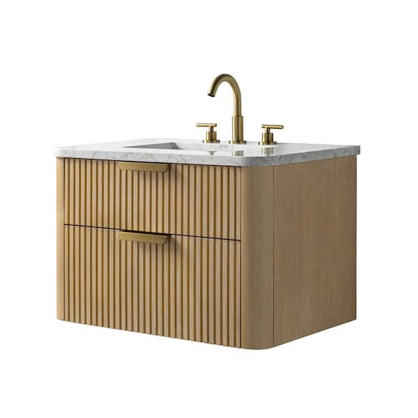 Warren 30 in. W Floating Bath Vanity in Classic Oak with Engineered Stone Top in Arabescato and White Sink