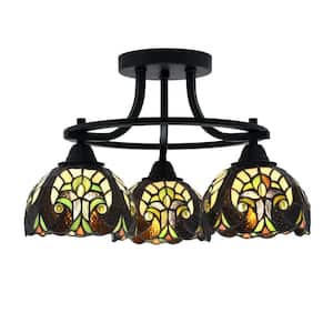 Madison 3-Light Semi-Flush Shown In Matte Black Finish With 17 in. Ivory Cypress Art Glass
