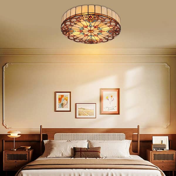 OUKANING 19.68 in. 4-Light Colorful Mosaic Vintage Tiffany