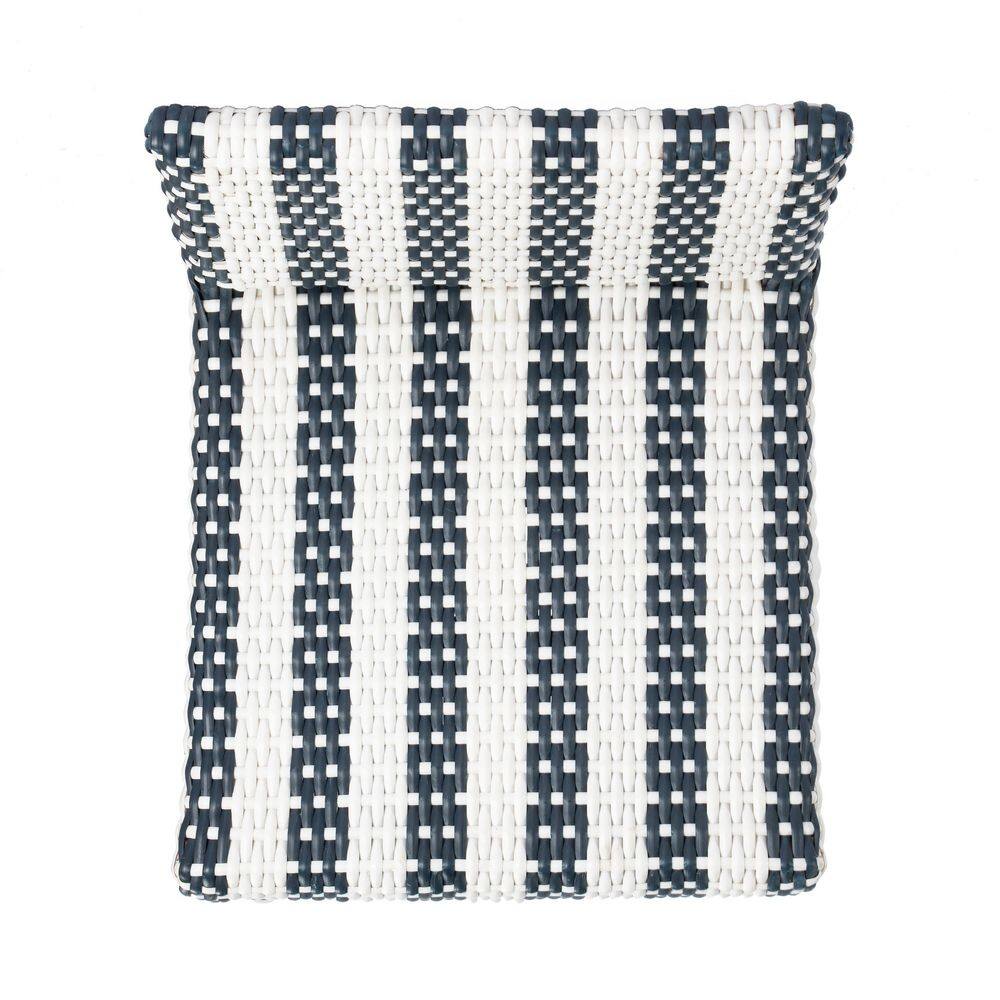 Coastal Charm Rattan and Blue Stripe Low Back Counter Stool