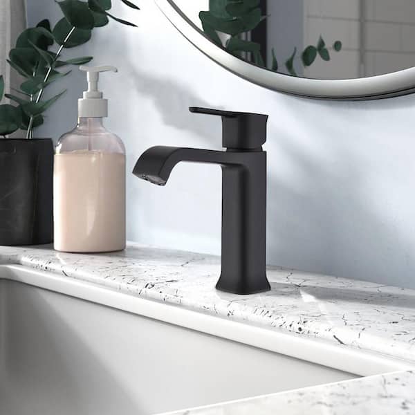 Single Handle Deck Mount Single Hole Bathroom Faucet with Drain Kit Included in Matte Black
