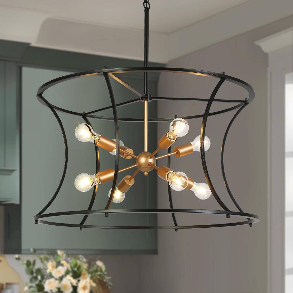 Modern Traditional 29.5 in. 8-Lights Black Chandelier, Cage Pendant Lights for Kitchen Island, Sputnik Gold Chandelier price history on PriceWatchPro