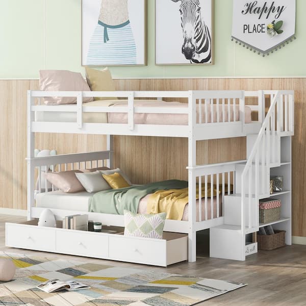 Bright Designs White Full Bunk Bed, Wayfair Loft Beds With Stairs