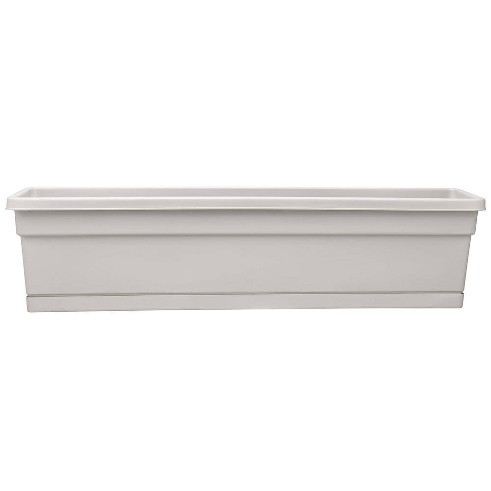 Southern Patio Rolled Rim 8 in. x 29.75 in. Taupe Resin Window Box ...