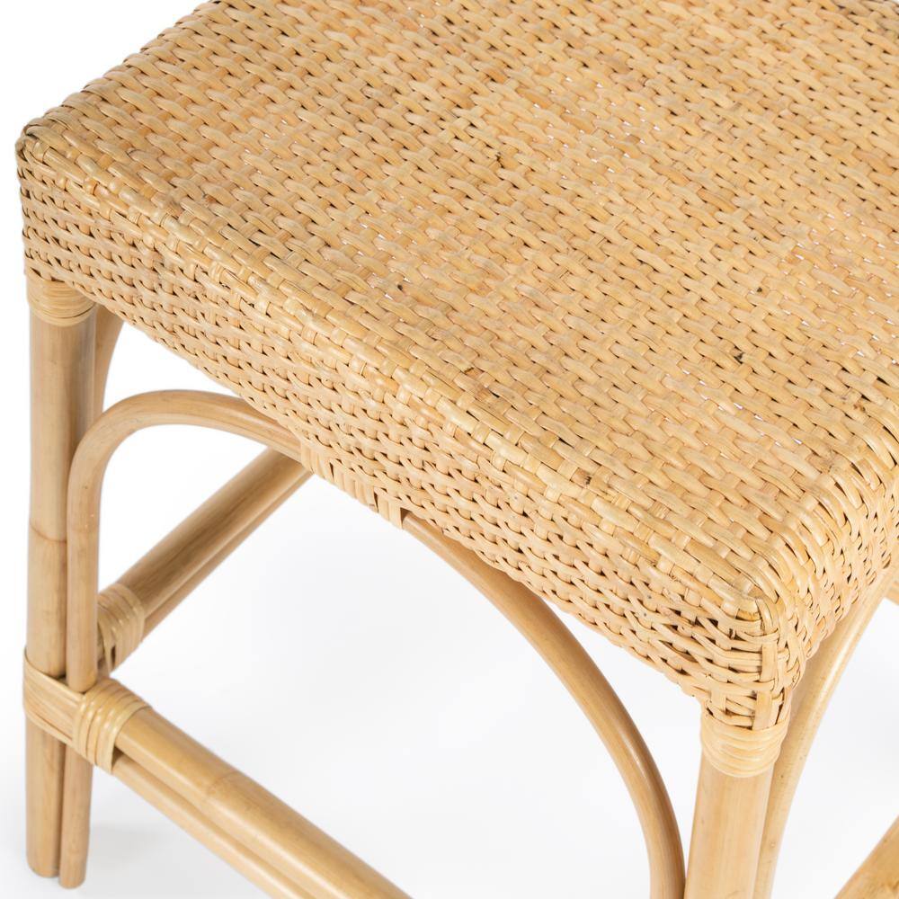 Cote d'Azur Inspired Natural Rattan and Wood Backless Counter Stool