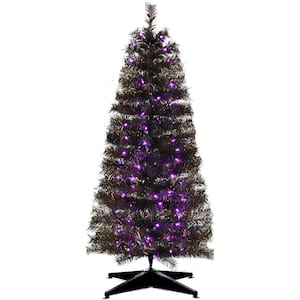 48 in. Halloween Black Tinsel Tree with Purple LED Lights