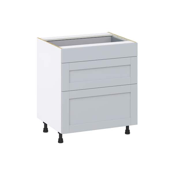 J COLLECTION Milton 30 in. W x 24 in. D x 34.5 in. H Assembled Shaker Drawer Base Kitchen Cabinet in Light Gray with 3 Drawers