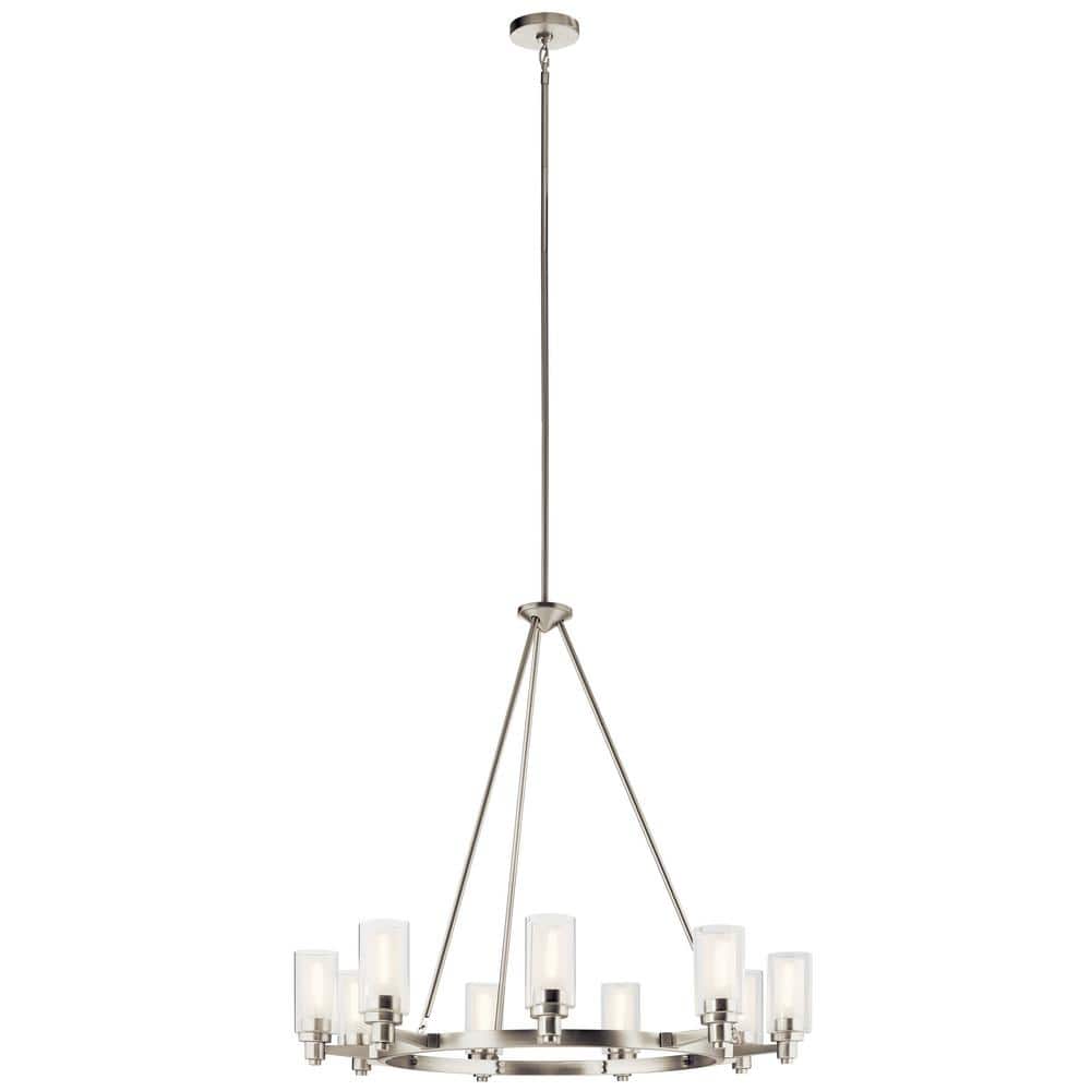 Elegant Brushed Nickel 9-Light Chandelier with Clear and Satin Etched Glass
