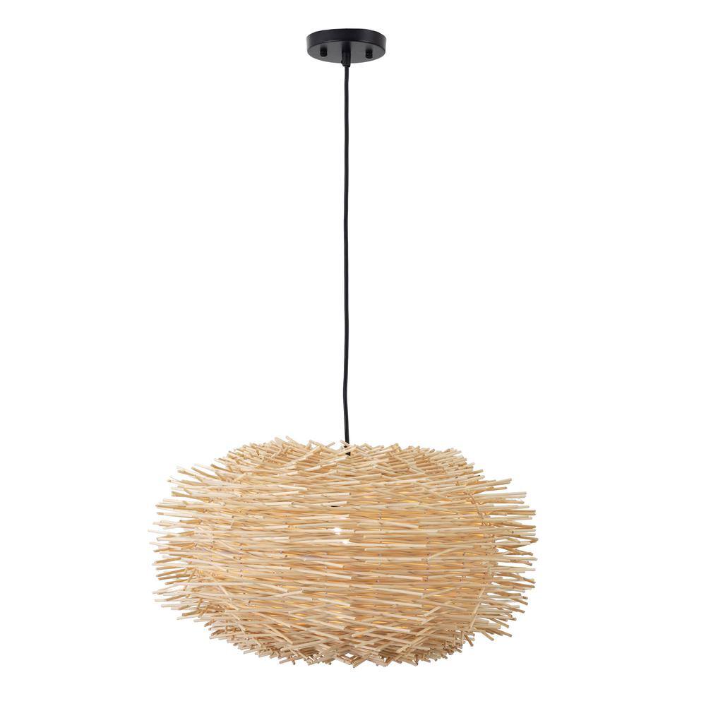 Pua Natural Bamboo Wicker Pendant Light with 12ft Cord