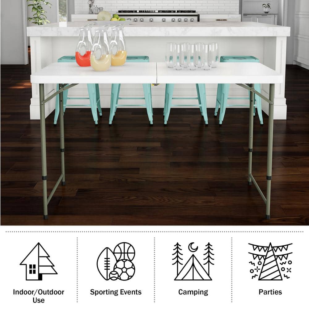 White and Gray 4-Foot Adjustable Folding Utility Table
