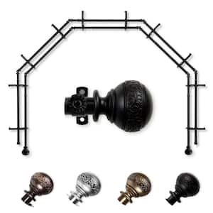 13/16" Dia Adjustable 5-Sided Double Bay Window Curtain Rod 28 to 48" (each side) with Douglas Finials in Black