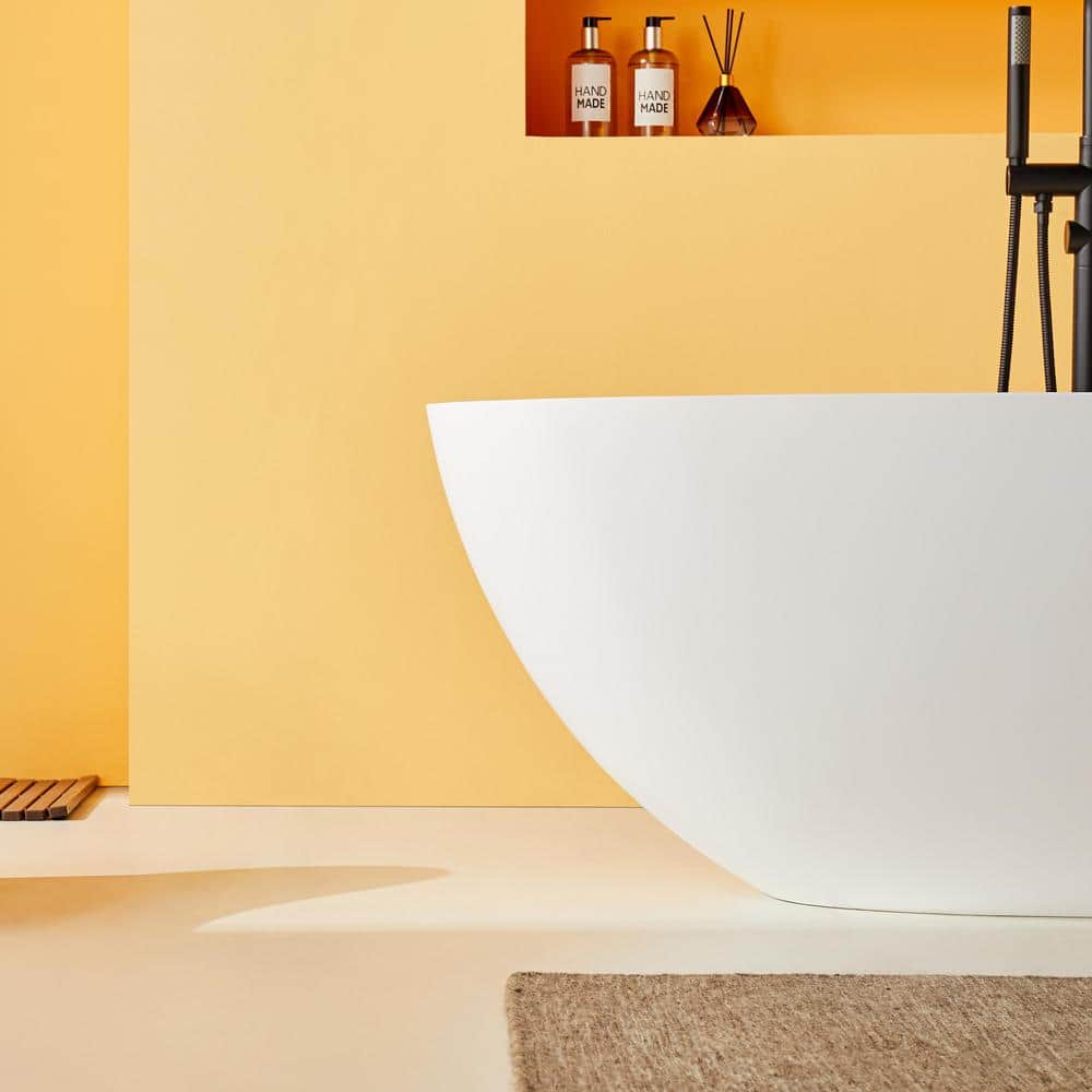 65" White Acrylic Freestanding Soaking Bathtub with Drain
