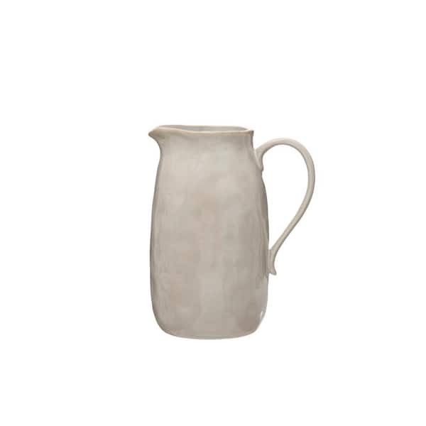 Storied Home 32 fl. oz. Reactive Glaze White Stoneware Pitcher
