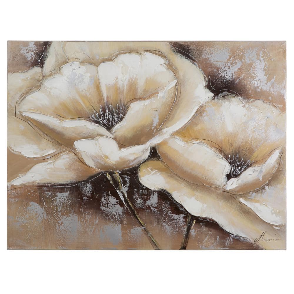 Full Bloom Beige and Brown Floral Canvas Wall Art