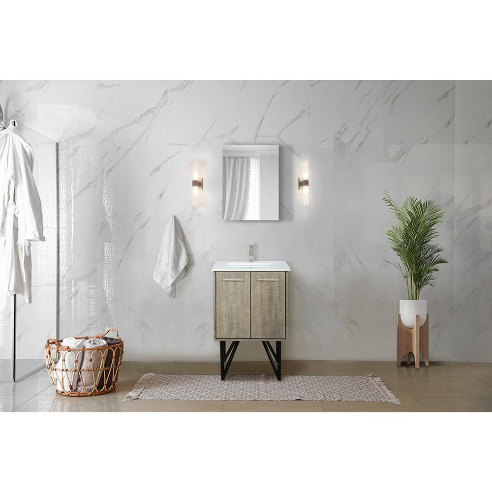 Rustic Acacia 24" Vanity with White Quartz Top and Frameless Mirror