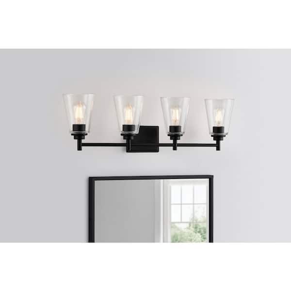 Hampton Bay Wakefield 31 in. 4-Light Matte Black Modern Vanity with Clear Glass Shades