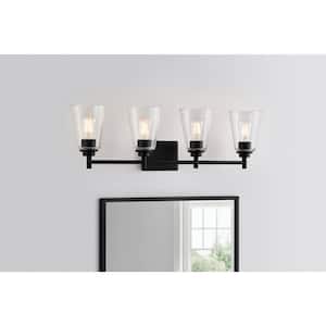 Wakefield 31 in. 4-Light Matte Black Modern Vanity with Clear Glass Shades