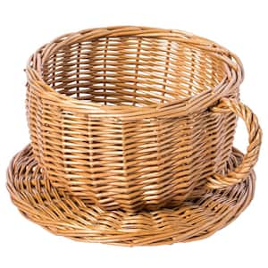 Wicker Saucer Coffee Mug Cup Decorative Gift Basket Desk Organizer