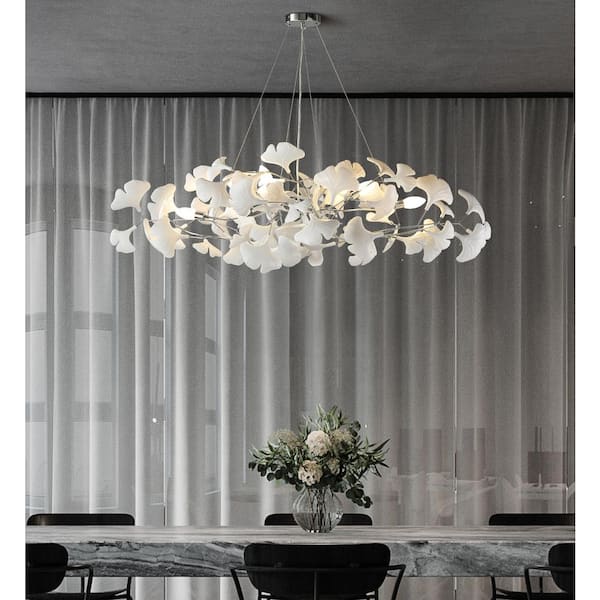 YUYI 6 Light Silver Chandelier, Luxury Ginkgo Branch
