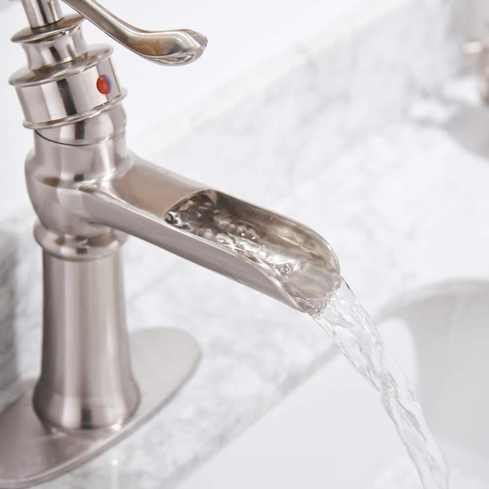 Brushed Nickel Single Handle Waterfall Bathroom Faucet