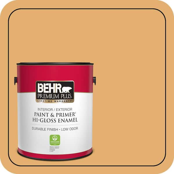BEHR PREMIUM PLUS 1 gal. #M260-5 Mac N Cheese Hi-Gloss Enamel Interior/Exterior Paint & Primer