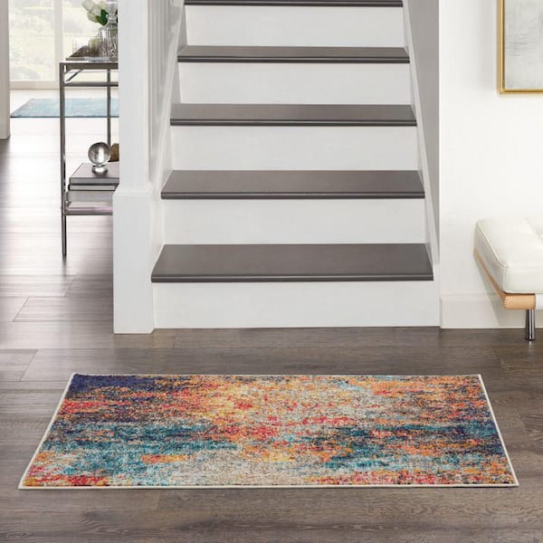 Celestial Multicolor doormat 2 ft. x 4 ft. Abstract Contemporary Kitchen Area Rug