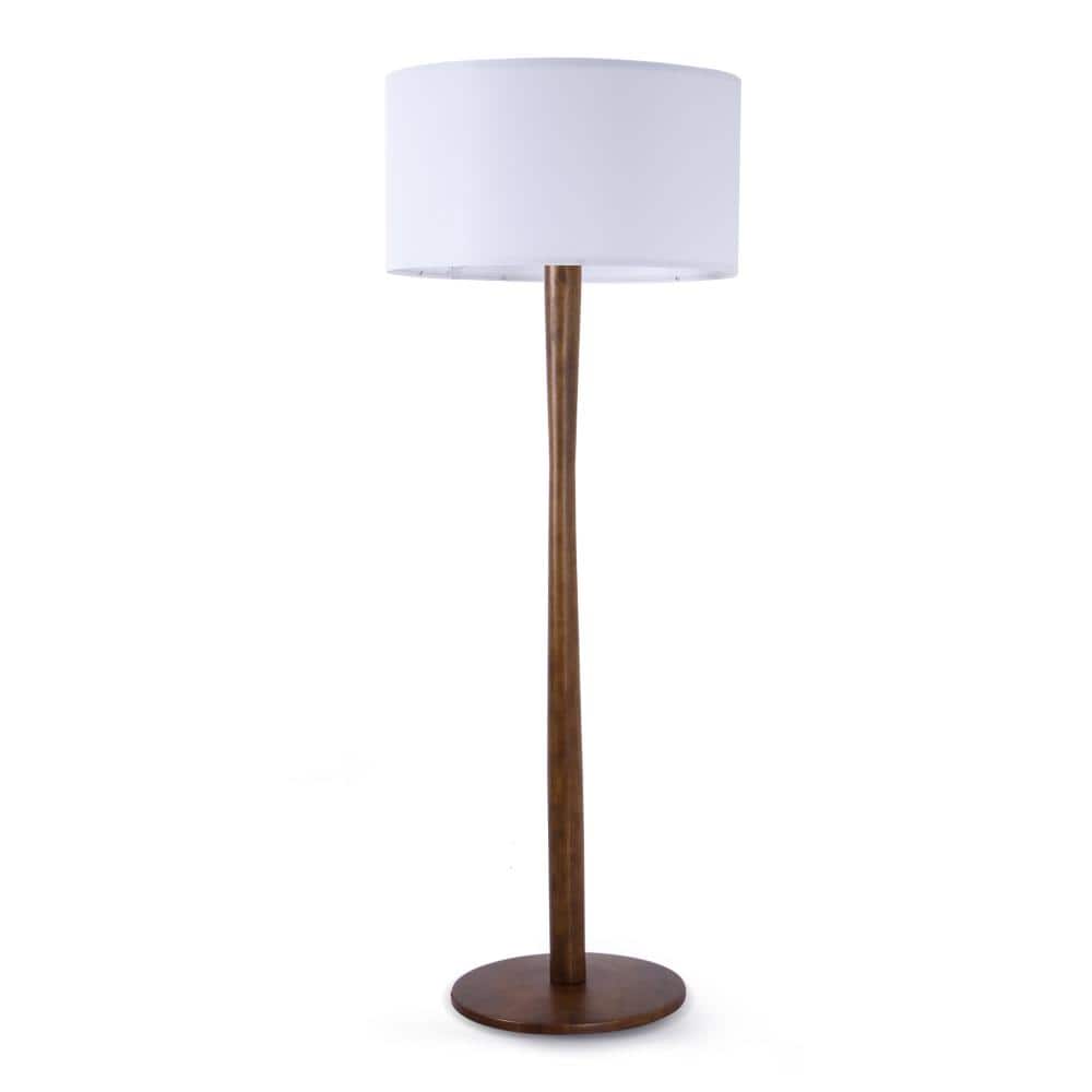 61 in. Modern Walnut Solid Wood Column Floor Lamp with White Linen Drum Shade for Living Room, Bedroom and Office price history on PriceWatchPro