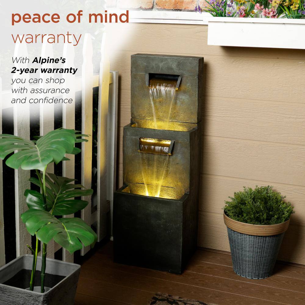 40" Gray Polyresin 2-Tier Modern Fountain with LED Lights