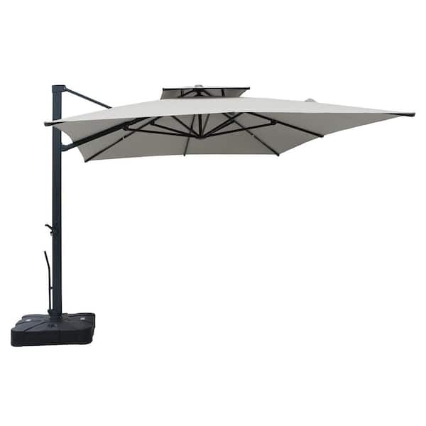 Mondawe 13 ft. x 10 ft. Rectangular Aluminum 360° Rotation Outdoor Patio Cantilever Umbrella with Base, in Gray
