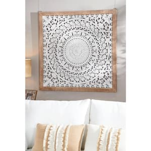 47 in. x 47 in. Wooden White Intricately Carved Mandala Floral Wall Decor