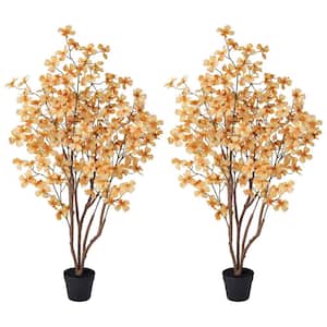 4 ft. Artificial Dogwood Flowers with Yellow Faux Flowers Indoor Outdoor for Home Decor (Garden of 2)