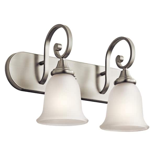 KICHLER Monroe 18 in. 2-Light Brushed Nickel Traditional Bathroom Vanity Light with Etched Glass Shade