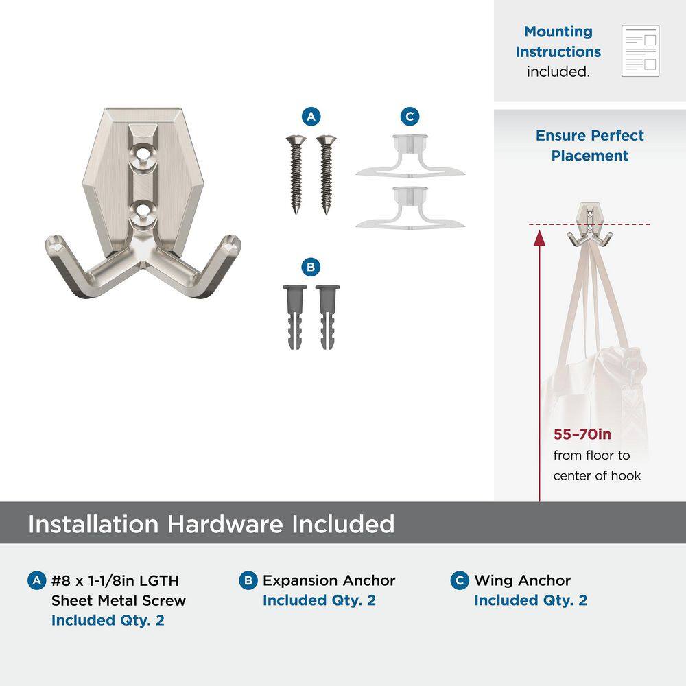Satin Nickel Double Prong Decorative Wall Hook