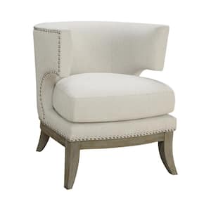 Jordan Dominic White and Weathered Gray Chenille Barrel Back Accent Chair