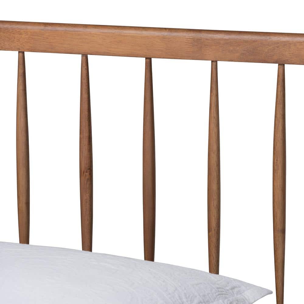 Ash Walnut Twin Wood Frame Bed with Spindle Headboard