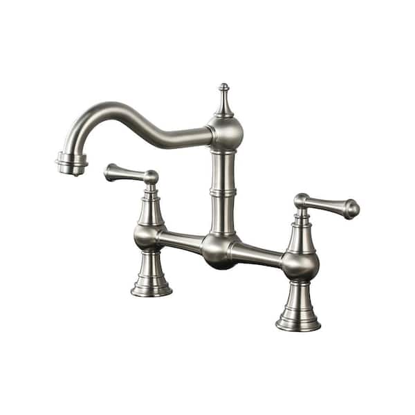 Double Handle Bridge Kitchen Faucet in Brushed Nickel