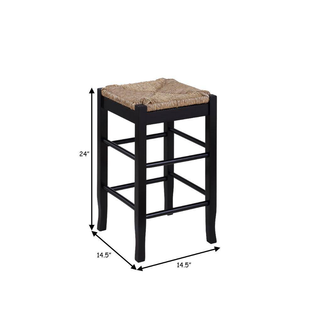 Black Wood Counter Stool with Handwoven Rush Seat