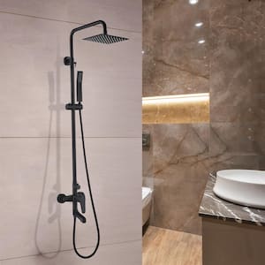 1-Spray 8.66 in. Square Bathroom Exposed Rainfall Pressure-Balanced Complete Shower System Valve Included in Black