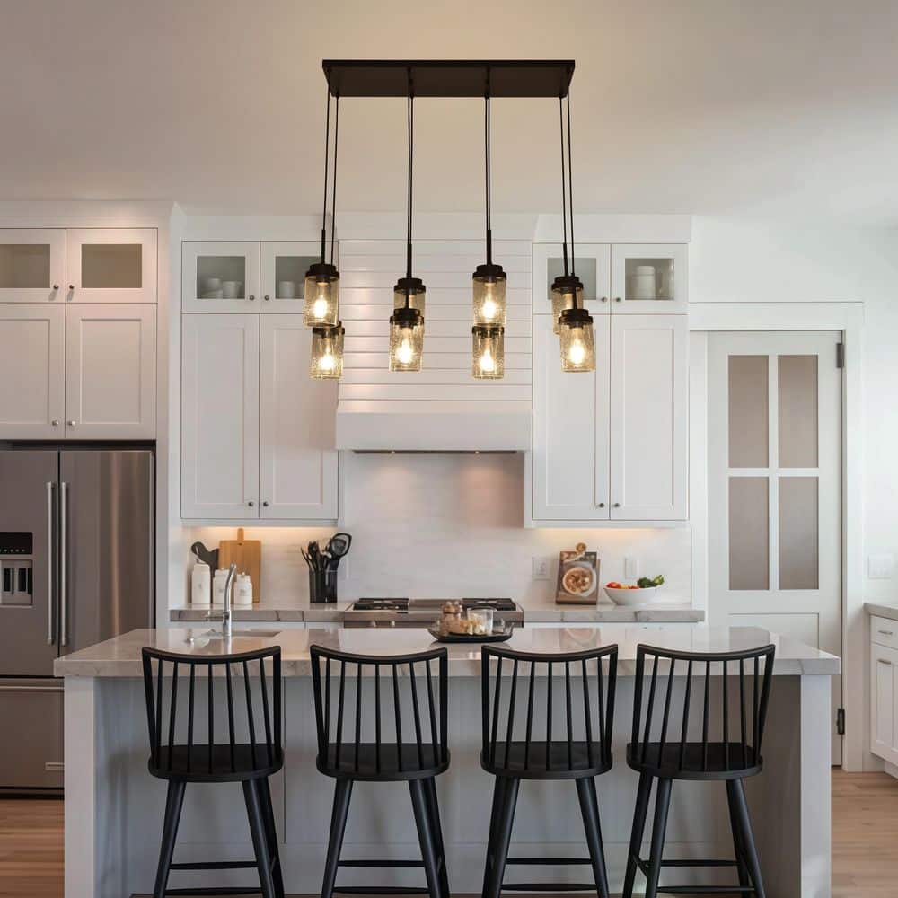BAOURE 31.5 in. 8 Lights Black Kitchen Island Lighting, Farmhouse