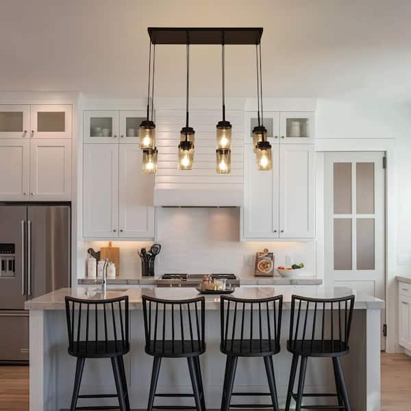 31.5 in. 8 Lights Black Kitchen Island Lighting, Farmhouse Linear Chandelier, Dining Room Light Fixture for Living Room