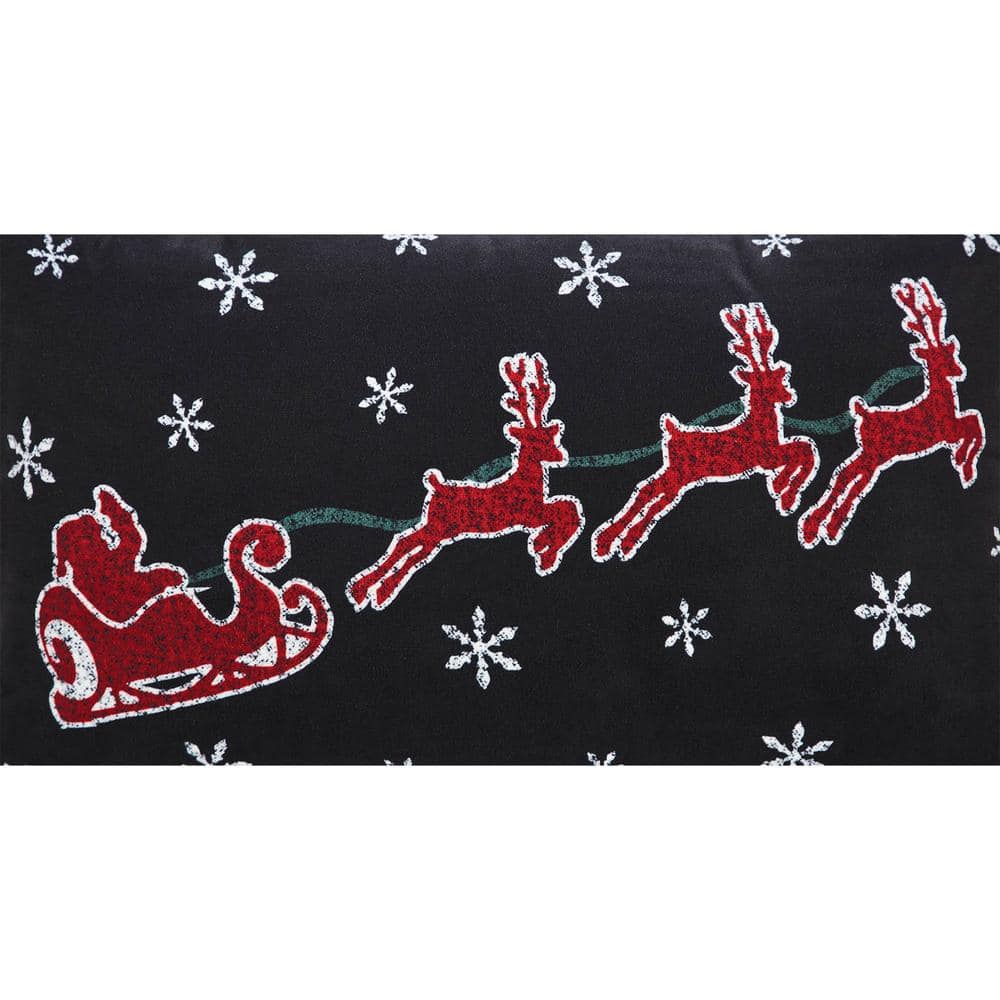 Black and Red Santa Sleigh Pom Pom Throw Pillow